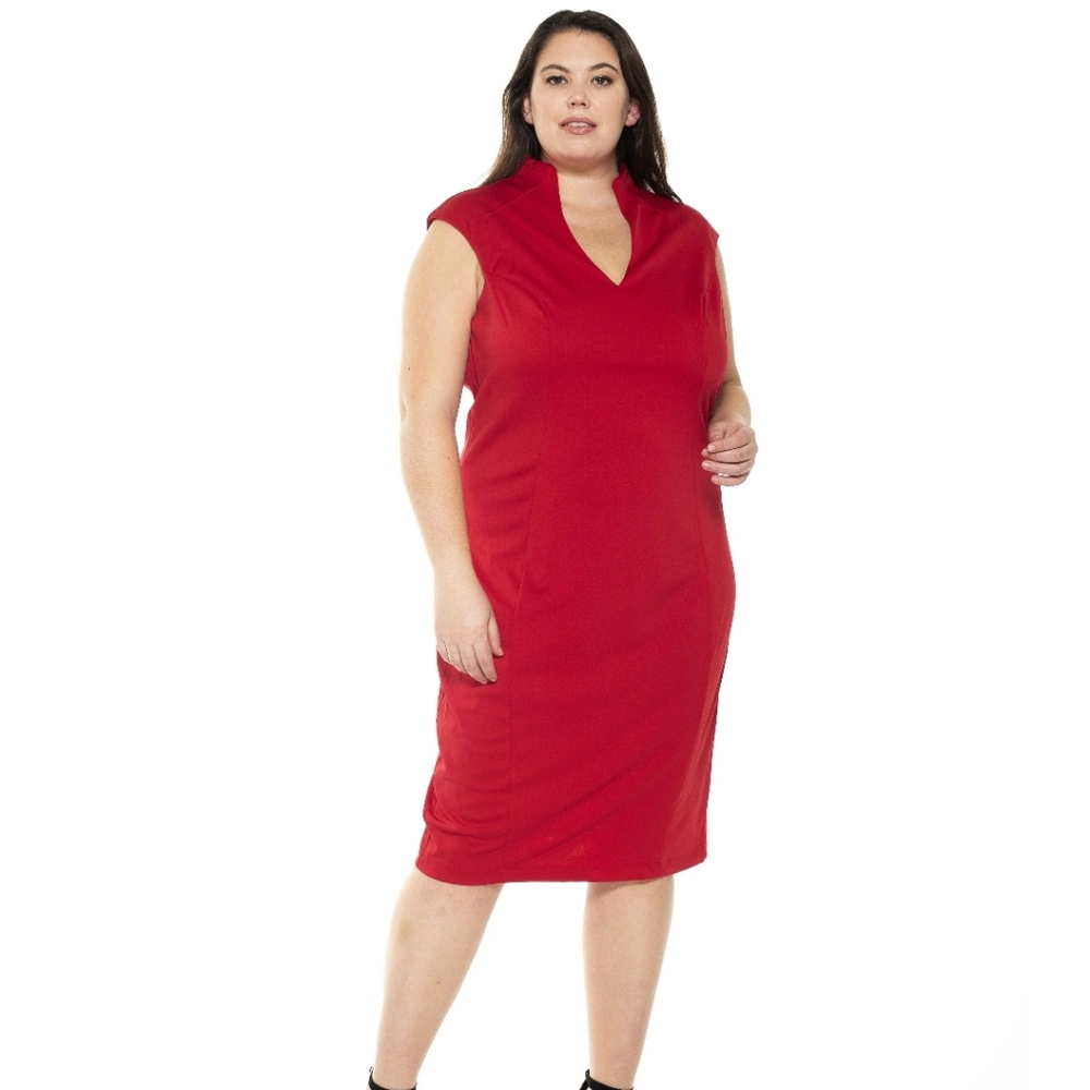 Alexia Admor Red Midi Dress Vneck Keyhole